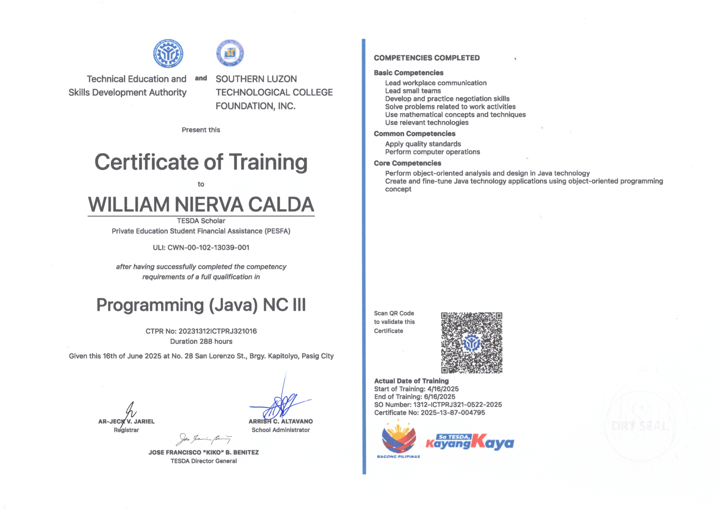 NCII Java Programming